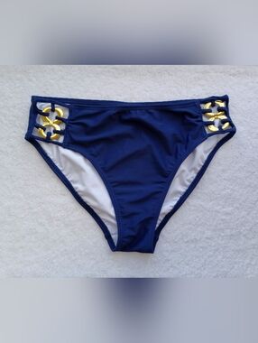 VENUS Navy Blue Bikini Bottom with Gold Ring Details, Size 6-8